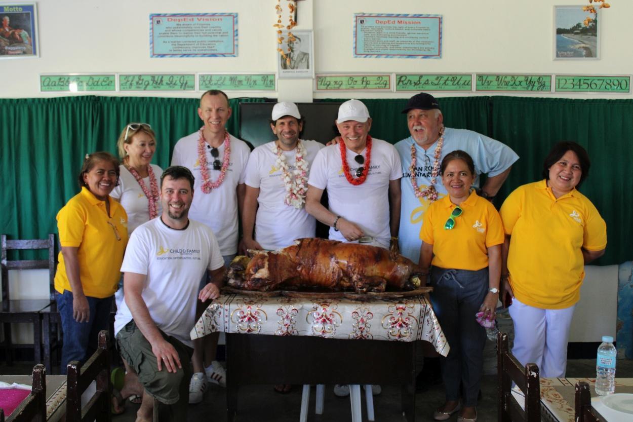 Antal Gergic and team eats at the San Roque Elementary School