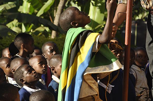 Morning flag ceremony Tanzania Sia Shimbwe School